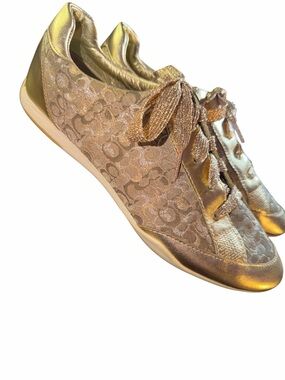 ✨ COACH Kate Gold Signature Monogram Lurex Sneakers - Size 8 ✨